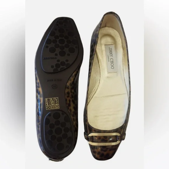 JIMMY CHOO 39 Tulita Leopard/ Tortoiseshell Patent Leather Ballet Flats 8.5 - Picture 2 of 7